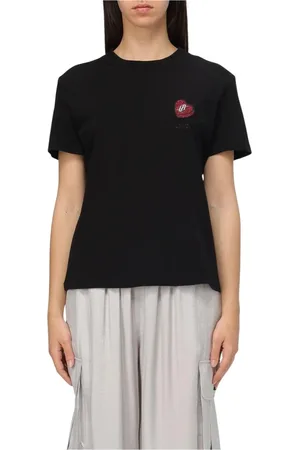 Armani Exchange Koszulki, Kobieta, Czarny, M, Czarna Koszulka z Sercem Elegancki Styl