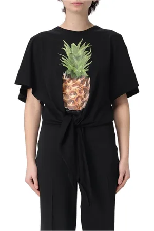 Stella McCartney Koszulki, Kobieta, Czarny, S, Czarny T-shirt z ananasowym wzorem