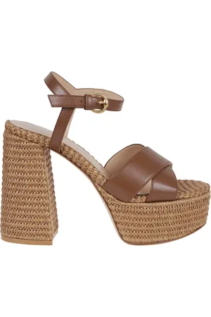 Gianvito Rossi Buty, Kobieta, brązowy, 38 EU, Len, Brązowe Sandały z Plecioną Platformą