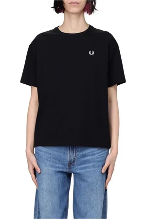 Fred Perry Koszulki, Kobieta, Czarny, S, Czarna Bawełniana Koszulka z Okrągłym Dekoltem
