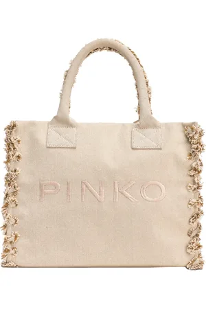 Pinko Torebki, Kobieta, Beżowy, ONE SIZE, Torba Plażowa z Kanwy z Poszarpanymi Krawędziami