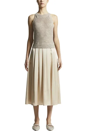 PESERICO SIGN Swetry, Kobieta, Żółty, 2XL, Cekiny, Sukienka lniana z dwoma materiałami i cekinami
