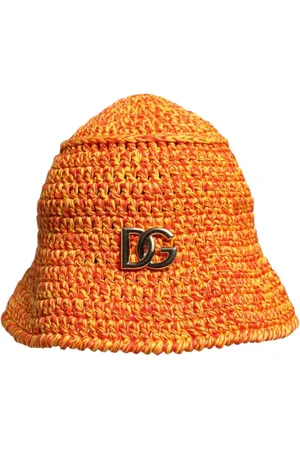 Dolce & Gabbana Akcesoria, Kobieta, Pomarańczowy, ONE SIZE, Pomarańczowy Bawełniany Szydełkowy Kapelusz z Logo