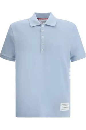 Thom Browne Koszulki, Mężczyzna, Niebieski, L, Ikoniczny Polo Shirt z Paskami