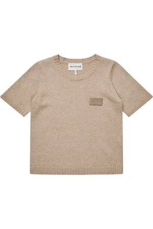 Munthe Koszulki, Kobieta, Beżowy, XS, Elegancki Beżowy Sweter z Logo Patch
