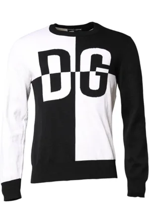 Dolce & Gabbana Swetry, Mężczyzna, Wielobarwność, M, Czarno-Biały Sweter z Nadrukiem Logo