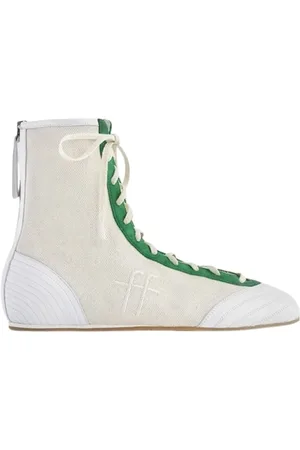 FORTE FORTE Buty, Kobieta, Biały, 39 EU, Len, Wysokie buty bokserskie w bieli i zieleni