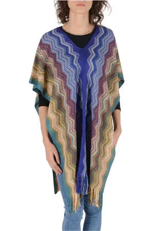 Missoni Kurtki, Kobieta, Wielobarwność, ONE SIZE, Stylowy Wielokolorowy Płócienny Ponczo