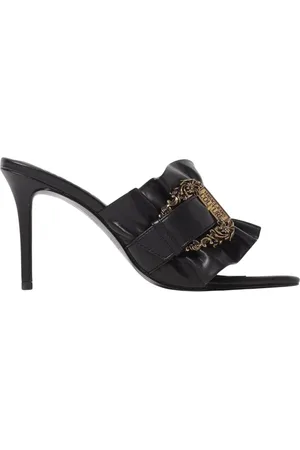 VERSACE Buty, Kobieta, Czarny, 35 EU, Czarne Zmarszczone Sandały na Wysokim Obcasie