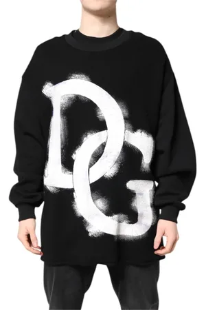 Dolce & Gabbana Bluzy, Mężczyzna, Czarny, L, Czarny Sweter z Nadrukiem Loga dla Mężczyzn