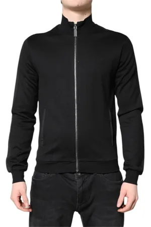 Dolce & Gabbana Bluzy, Mężczyzna, Czarny, M, Czarna Kurtka Bomber z Logo i Pełnym Zamkiem