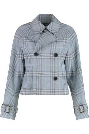 Burberry Kurtki, Kobieta, Niebieski, 2XS, Płaszcz Trench z Krótkim Kołnierzem