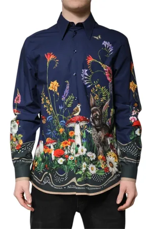 Dolce & Gabbana Koszule, Mężczyzna, Wielobarwność, M, Niebieska Koszula z Nadrukiem Królika