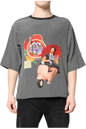 Dolce & Gabbana Koszulki, Mężczyzna, Wielobarwność, L, Jedwabny T-shirt z Graficznym Nadrukiem