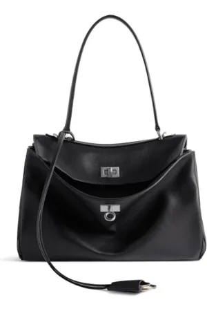 Balenciaga Torebki, Kobieta, Czarny, ONE SIZE, Len, Czarna Torebka z Cielęcej Skóry z Zapięciem na Klucz
