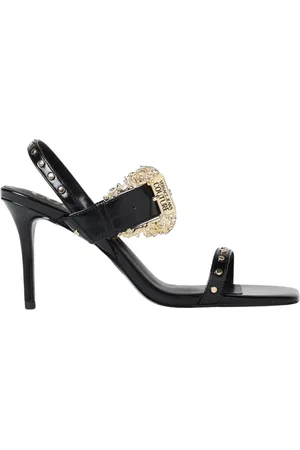 VERSACE Buty, Kobieta, Czarny, 37 EU, Czarne Skórzane Szpilki Sandały