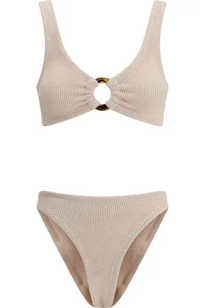 Hunza G Stroje kąpielowe, Kobieta, Beżowy, ONE SIZE, Bikini Julia z odkrytymi ramionami i wycięciem