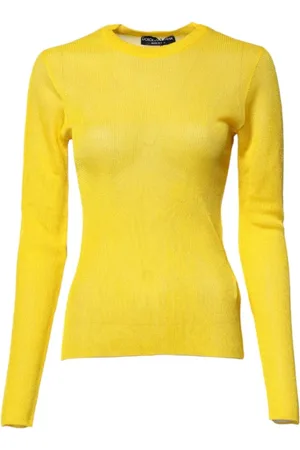 Dolce & Gabbana Swetry, Kobieta, Żółty, 3XS, Żółty Sweter z Długim Rękawem i Okrągłym Dekoltem