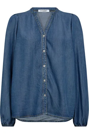 Co`Couture Bluzki, Kobieta, Niebieski, XL, Denim, Denimowa Bluzka z Dekoltem V Niebieska