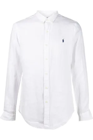 Ralph Lauren Koszule, Mężczyzna, Biały, M, Len, Koszulka sportowa z długim rękawem