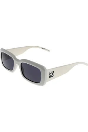 HUGO BOSS Akcesoria, unisex, Biały, ONE SIZE, Białe Okulary Przeciwsłoneczne w Kształcie Prostokąta z Szarymi Soczewkami