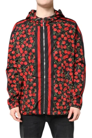 Dolce & Gabbana Kurtki, Mężczyzna, Wielobarwność, L, Nylon, Kurtka z kapturem i nadrukiem wiśni
