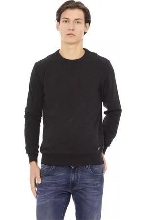 BALDININI Swetry, Mężczyzna, Czarny, L, Wełna, Sweter Crewneck z Monogramem