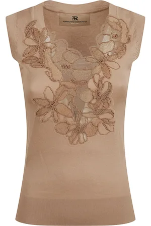 ERMANNO SCERVINO Koszulki, Kobieta, Beżowy, M, Bawełna, Dzianinowy Top