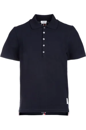 Thom Browne Koszulki, Mężczyzna, Niebieski, M, Pikowany Polo w Paski w Benzynowej