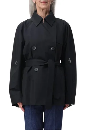 FAY Płaszcze, Kobieta, Czarny, XS, Czarny Płaszcz Trench z Paskiem