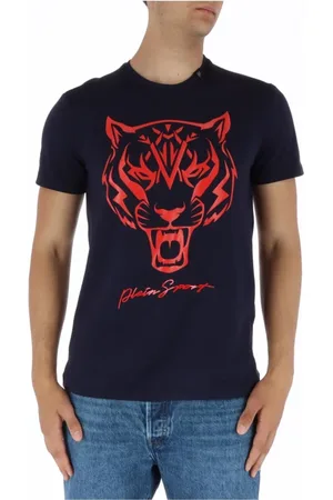 Philipp Plein Koszulki, Mężczyzna, Niebieski, M, Niebieski T-shirt z nadrukiem Tygrysa