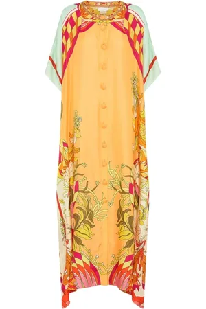 Camilla Stroje kąpielowe, Kobieta, Wielobarwność, ONE SIZE, Pomarańczowy Jedwabny Kimono Maxi Plaża