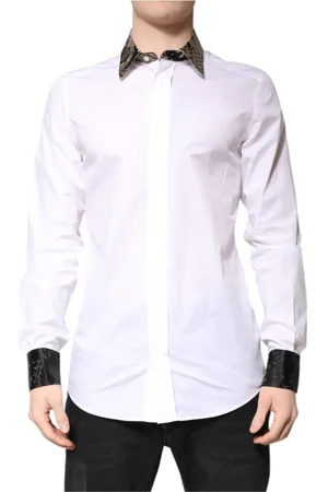 Dolce & Gabbana Koszule, Mężczyzna, Biały, L, Nylon, Luksusowa Koszula z Logo Slim Fit