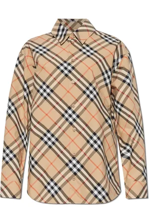 Burberry Bluzki, Kobieta, Beżowy, M, Bawełna, Koszula w kratę