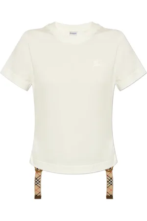 Burberry Koszulki, Kobieta, Biały, XS, T-shirt po bokach ściagany trokami