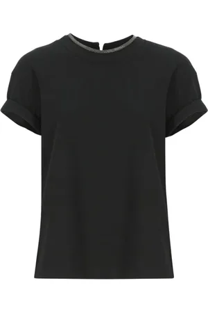 Brunello Cucinelli Koszulki, Kobieta, Czarny, M, Szara T-shirt z okrągłym dekoltem Elegancki Styl