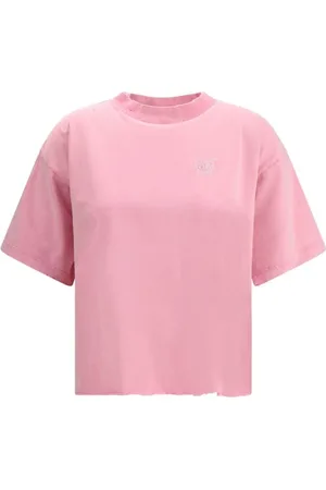 Balenciaga Koszulki, Kobieta, Różowy, S, Len, Cropped Glitter T-Shirt