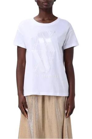Armani Exchange Koszulki, Kobieta, Biały, XS, T-shirt z nadrukiem logo