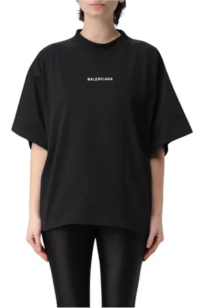 Balenciaga Koszulki, Kobieta, Czarny, L, Len, Bawełniana Koszulka Jersey Czarna Kobieta