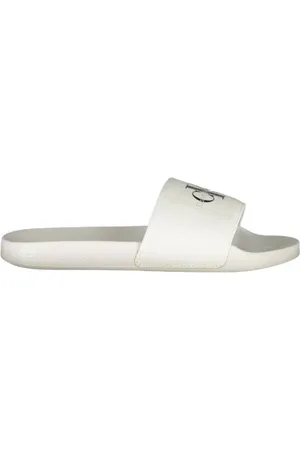Calvin Klein Buty, Kobieta, Biały, 38 EU, Eleganckie Logo-Print Sliders