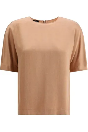 Giorgio Armani Koszulki, Kobieta, Beżowy, S, Satin Top Elegant Crew Neck
