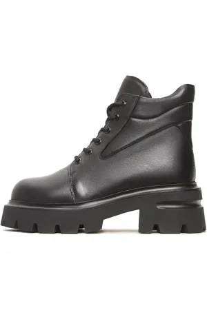 CESARE GASPARI Buty, Kobieta, Czarny, 37 EU, Wełna, Chunky Platform Skórzane Botki na Platformie Freya - Czarne