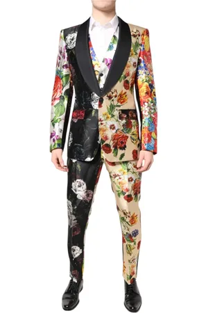 Dolce & Gabbana Garnitury, Mężczyzna, Wielobarwność, M, Wielokolorowy Kwiatowy Jedwabny Komplet 3 Częściowy