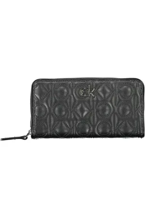 Calvin Klein Akcesoria, Kobieta, Czarny, ONE SIZE, Czarny Portfel z Poliuretanu z 5 Przegrodami