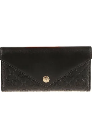 Tory Burch Akcesoria, Kobieta, Czarny, ONE SIZE, Czarna Skórzana Koperta Portfel Monogram