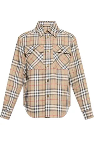 Burberry Koszule, Mężczyzna, Beżowy, L, Len, Koszula ze wzorem w kratę