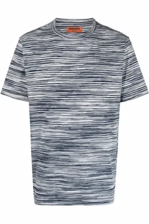 Missoni Koszulki, Mężczyzna, Szary, XL, Niebieska prążkowana koszulka z okrągłym dekoltem