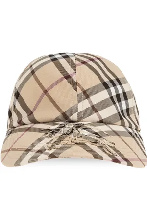 Burberry Akcesoria, Kobieta, Beżowy, S, Poliester, Czapka baseballowa w kratę z haftem EKD