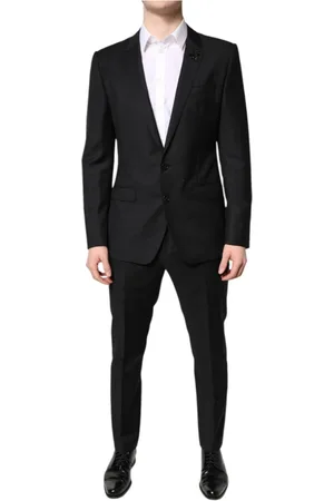 Dolce & Gabbana Garnitury, Mężczyzna, Czarny, M, Czarny Wełniany Garnitur Slim Fit