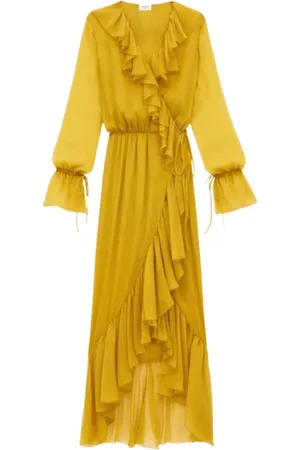 Saint Laurent Sukienki, Kobieta, Żółty, M, Musztardowa Rozkloszowana Sukienka